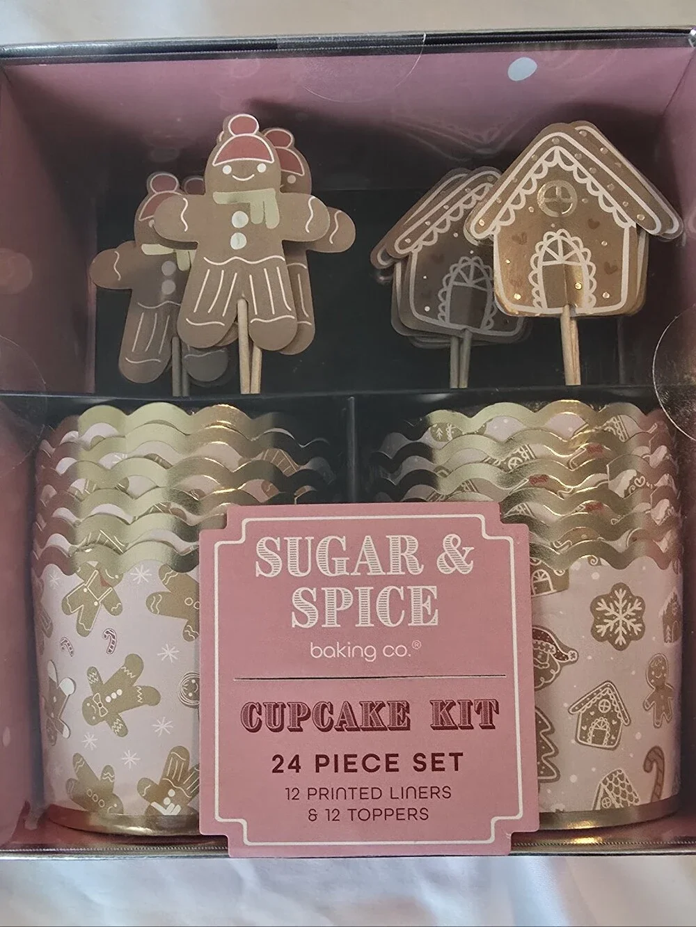 Sugar & Spice Pink Gingerbread Cupcake Kit - Festive 24-Piece Set